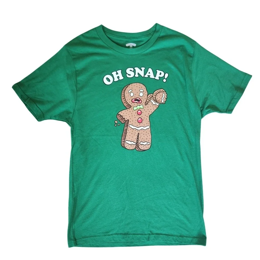 Holiday Time Oh Snap Gingerbread Man Graphic‎ T-Shirt Christmas Tee Green